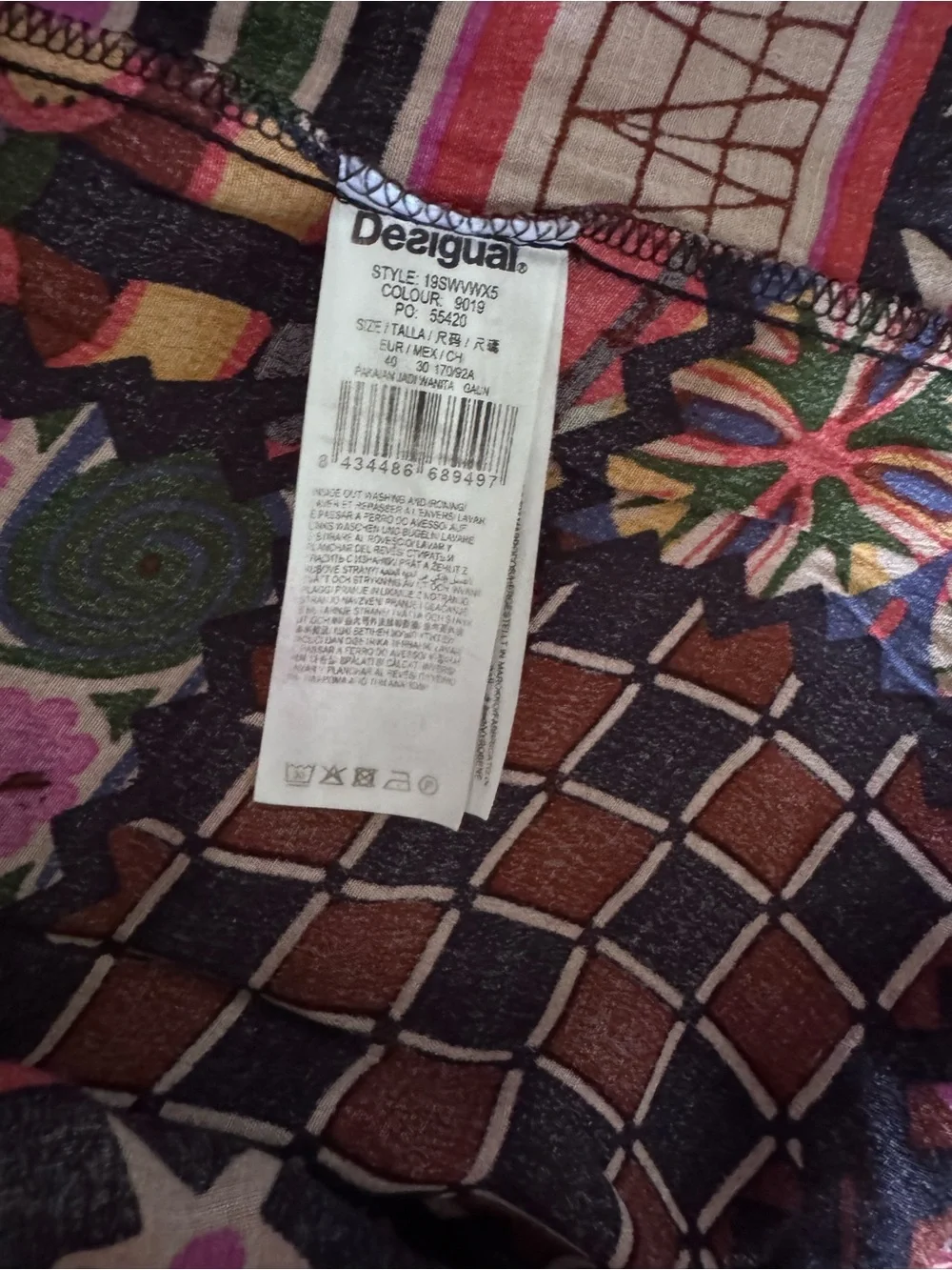 Desigual Multicolor Geometric & Floral Print Dress — Purple, Pink, Green, Orange - Picture 9 of 10